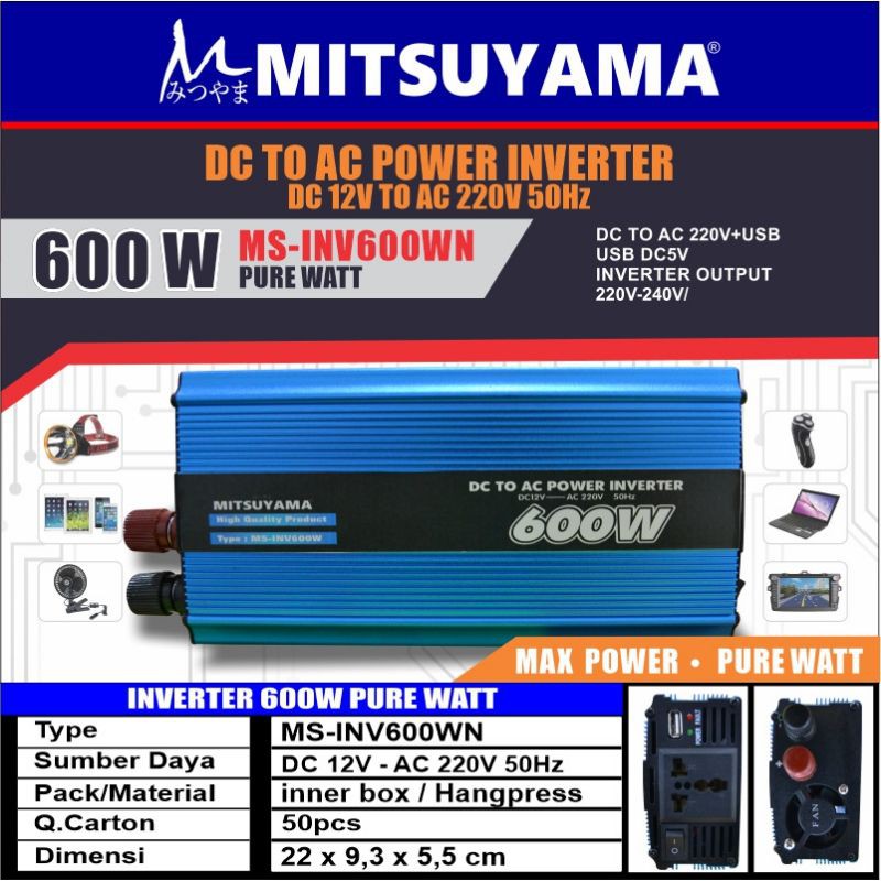 power inverter dc to ac 600w purewatt
