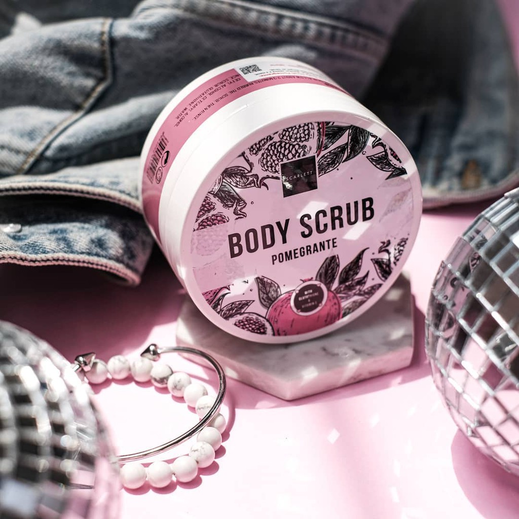 BODY SCRUB SCARLETT WHITENING - SCARLETT LULUR BADAN ROMANSA POMEGRANTE JOLLY HAPPY CHARMING LOVING BODY SCRUB LULUR