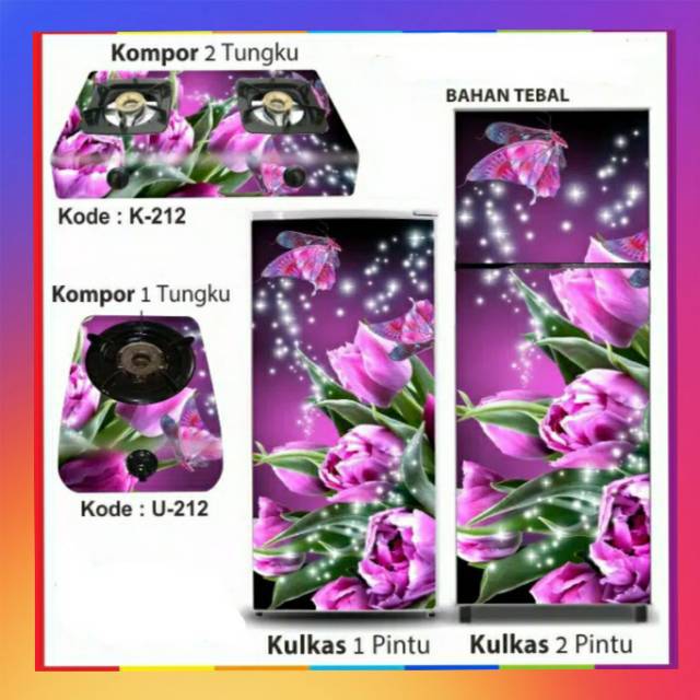 Stiker kompor dan kulkas motif bunga tulip ungu/wallpaper