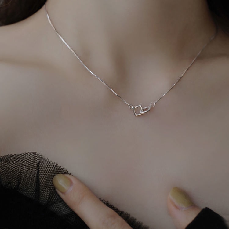 Sterling silver interlocking geometris kalung Tahun Baru Wanita ins gaya dingin kalung wanita sederh