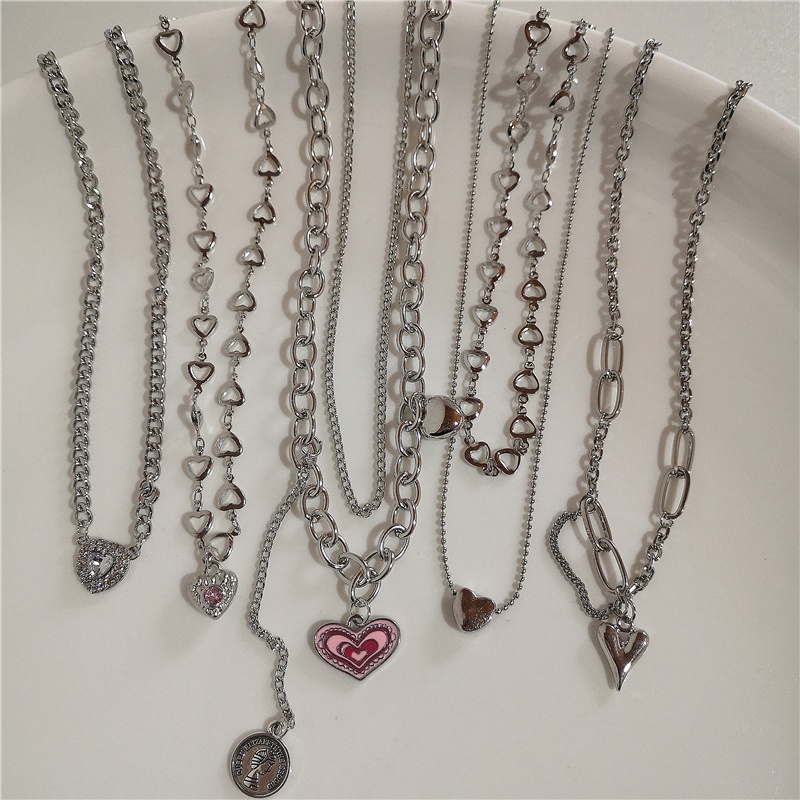 AY(CN) Kalung Rantai Multilayer Liontin Butterfly Cherry Heart Warna Silver Untuk Wanita