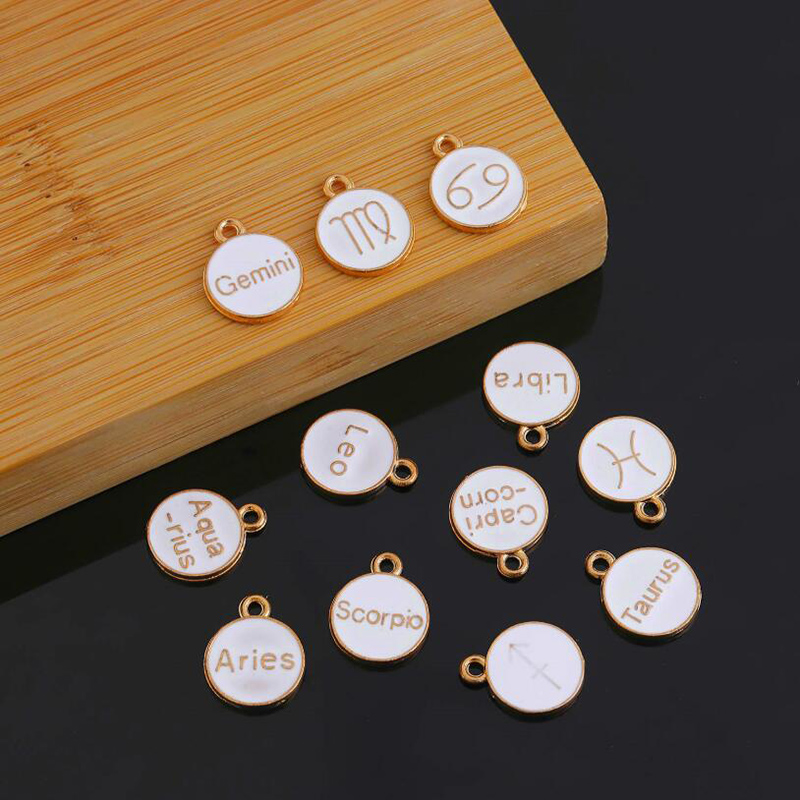 Hyid 12pcsset Liontin Enamel Motif Rasi Bintang Untuk Aksesoris Perhiasan Diy