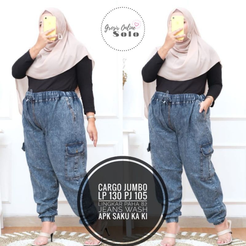 Celana Jeans Wanita ATALLA CARGO JUMBO | Celana Wanita Big Size | Celana Jeans Cargo Wanita