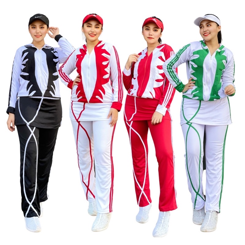 Setelan Baju Senam Rok Cakar Panjang Set Olahraga Wanita Training Panjang Muslim Hijab