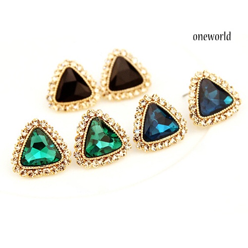 OW@ Women's Fashion Party Jewelry Triangle Crystal Golden Tone Ear Studs Earrings