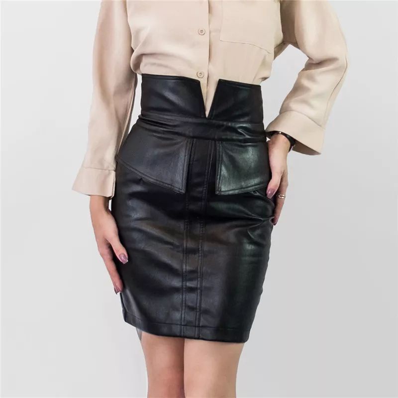 Rok Mini Kulit Sintetis Wanita Terbaru Model Pensil Patchwork Wanita High Waist Paket Aksesoris Pinggang