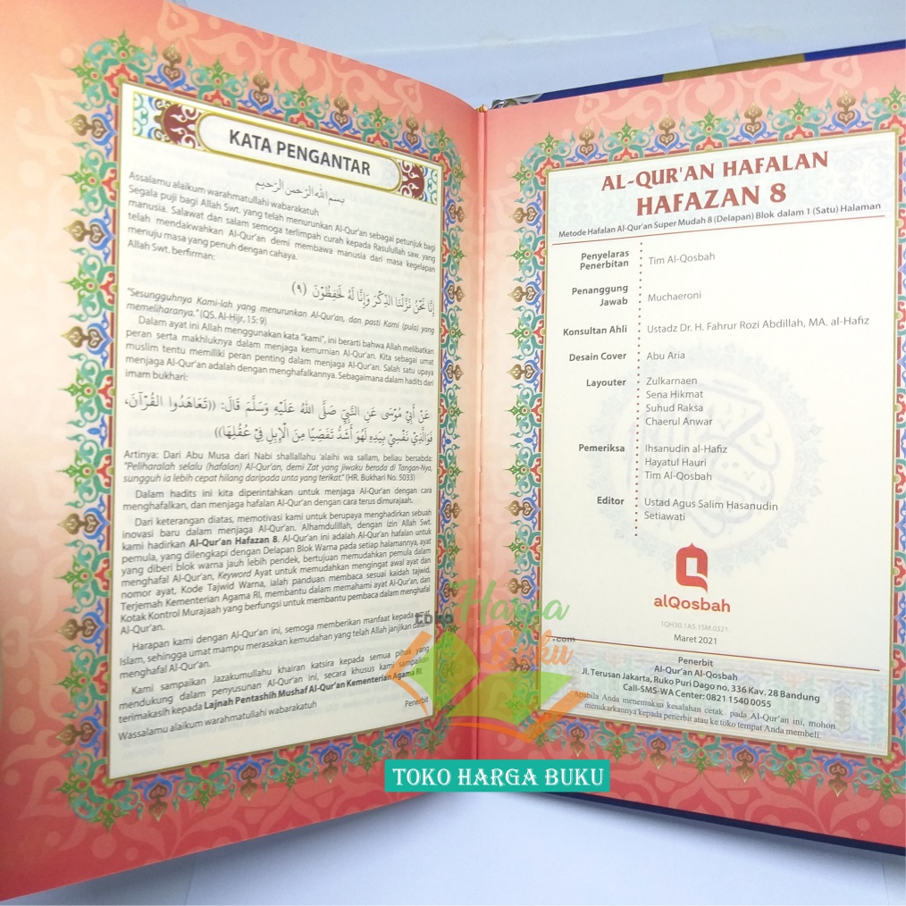 Al-Quran Hafazan A5 HC 8 Blok Warna Al Qur'an Hafalan Rasm Usmani Standar Indonesia Tajwid Warna Terjemah Penerbit Al-Qosbah