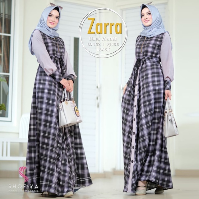 Gamis ZARRA DRESS Linen Tartan Kotak Kotak Busui ori Shofiya