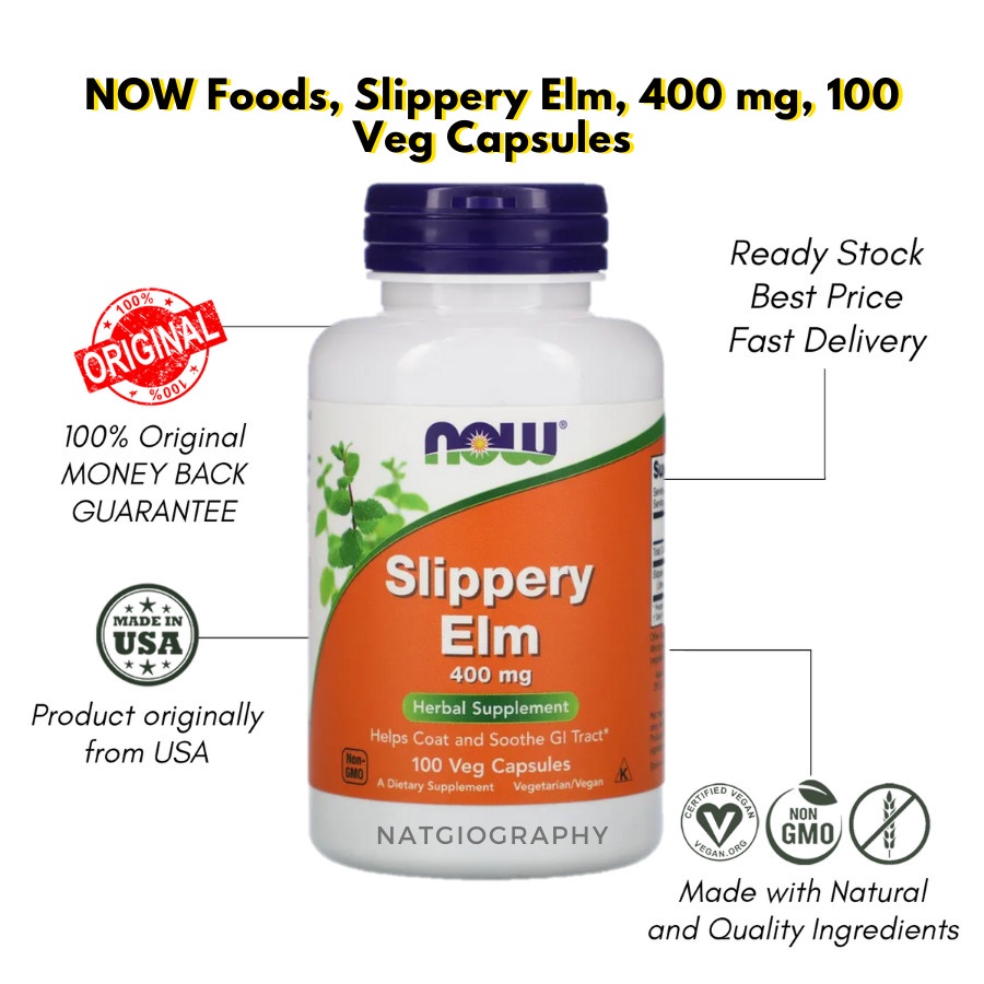 NOW Foods Slippery Elm 400 mg isi 100 Veg Capsules