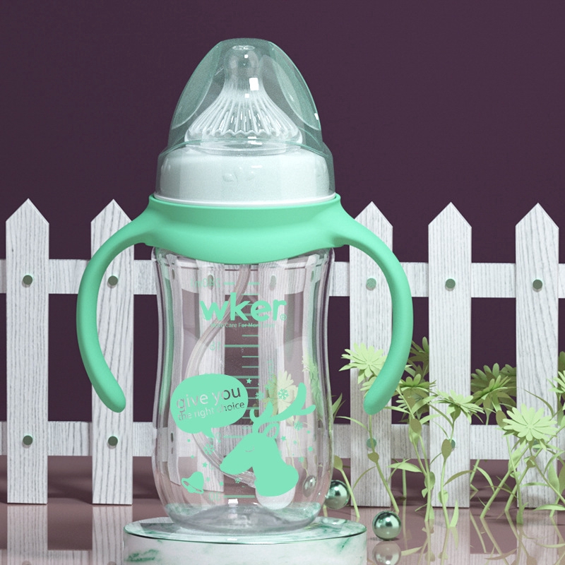 240ML Baby Bottle with Straw Drop-proof Wide Neck PP Plastic Newborn Anti-flatulence Bottle or Dot
