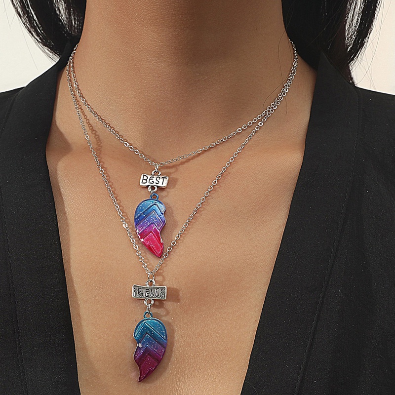 2pcs / Set Kalung Persahabatan Dengan Liontin Bentuk Hati