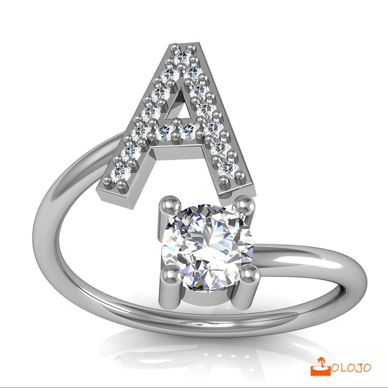 OLOJO 1Pc Cincin OPENING Ring Adjustable Motif Huruf Alfabet Inggris Untuk Wanita