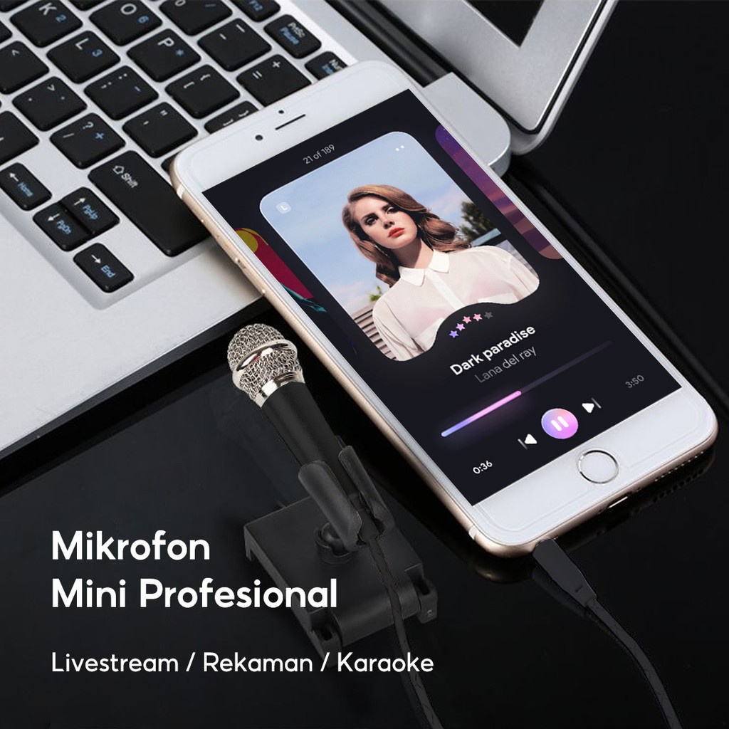 MINISO Mikrofon Mini Kabel Mikrofon Portabel dengan Stand Siaran langsung KTV Livesteam Karaoke Nyanyian-1