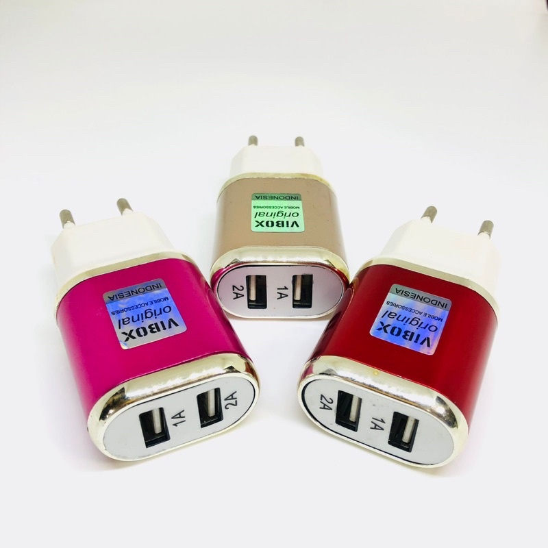 UPGRADE KUALITAS ADAPTER BATOK CHARGER VIBOX METAL 3A 2USB FOR ALL SMARTPHONE PROMO SEN