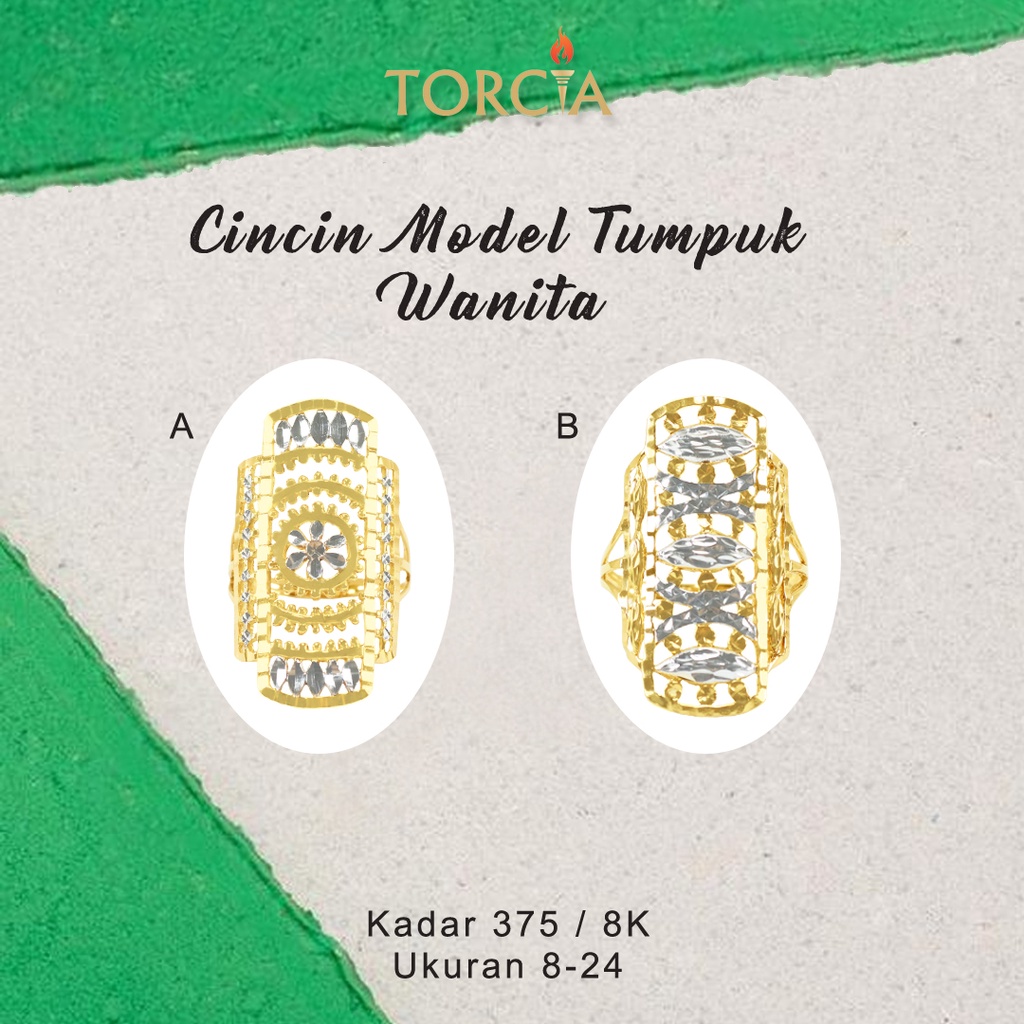 Cincin Wanita Emas Asli Model Tumpuk Kadar 375 Torcia