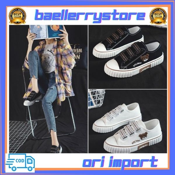 BL 225 / Sepatu Sneaker Wanita Trendy 2021 Bahan Canvas Import