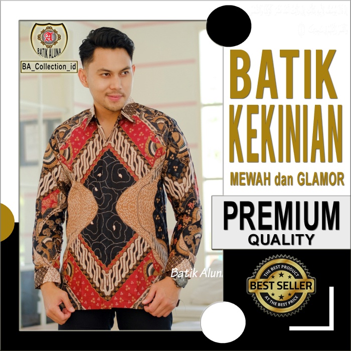 Batik Premium Pria Modern Kombinasi Casual Lengan Panjang Prabuseno Kerja Atasan Cowok Laki Laki Mew