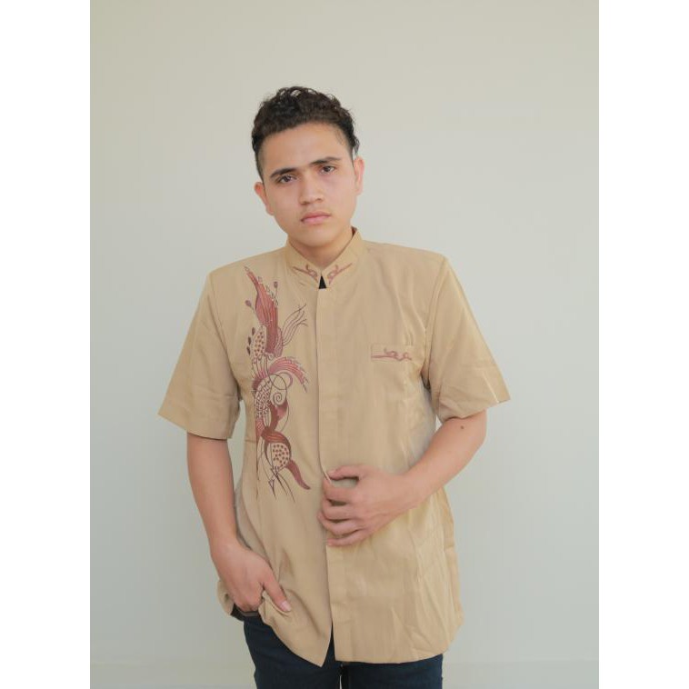 Baju Muslim Pria Baju Koko Jasko Jas Koko Mocca Lengan Pendek SKH 085 - Cokelat Muda, M