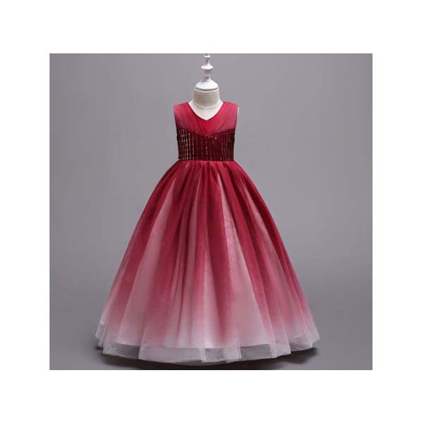 Dress Anak Perempuan Warna Merah Maroon Long Dress Anak Cewe Bahan Satin Baju Pesta Anak Perempuan