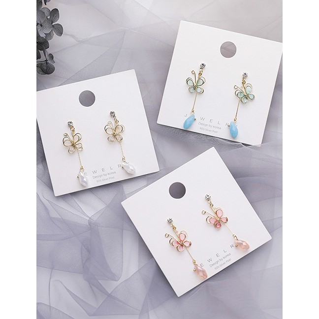 LRC Anting Tusuk Fashion Butterfly Petals Crystal Diamond Earrings K42106