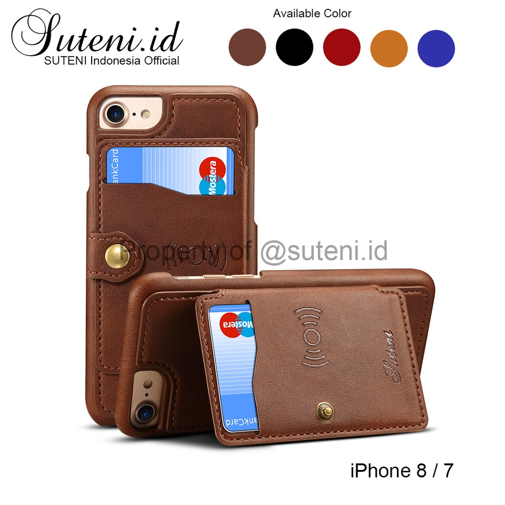suteni leather case iphone 8 7 6s 6 plus se2 se2020 card slot casing kulit holder hardcase