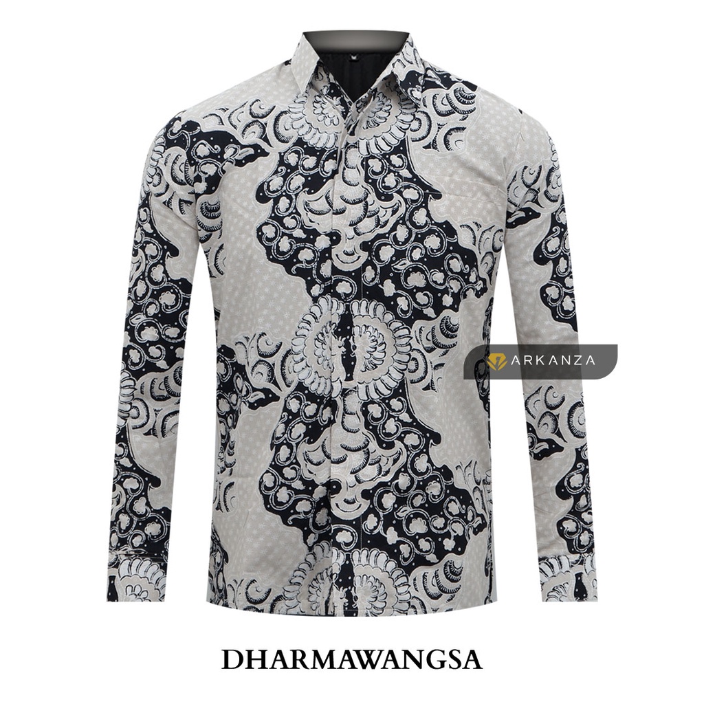 BATIK ARKANZA Motif DHARMAWANGSA Hem Atasan Kemeja Baju Batik Pria Cowok Produsen Slimfit Memakai Furing Lengan Panjang Lengan Pendek Original Asli