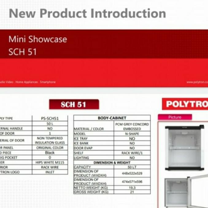 Polytron Mini Showcase Sch 51 Kulkas Kecil Food Display 50L 50 Liter Km76878