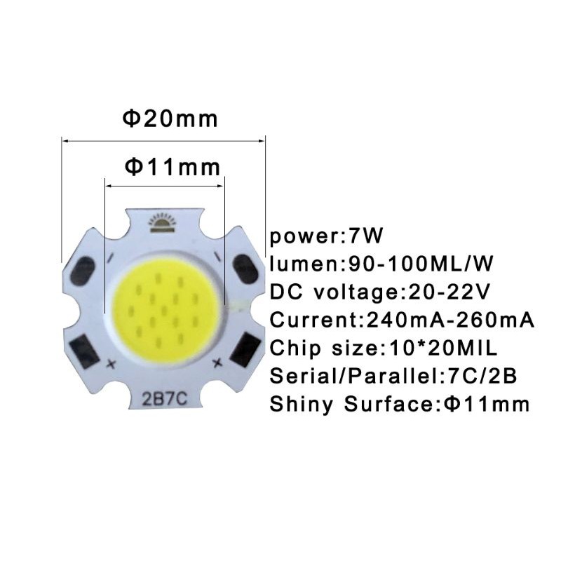 LED COB 7W Bulb 20 Mm LED Chip Lampu Sorot Downlight