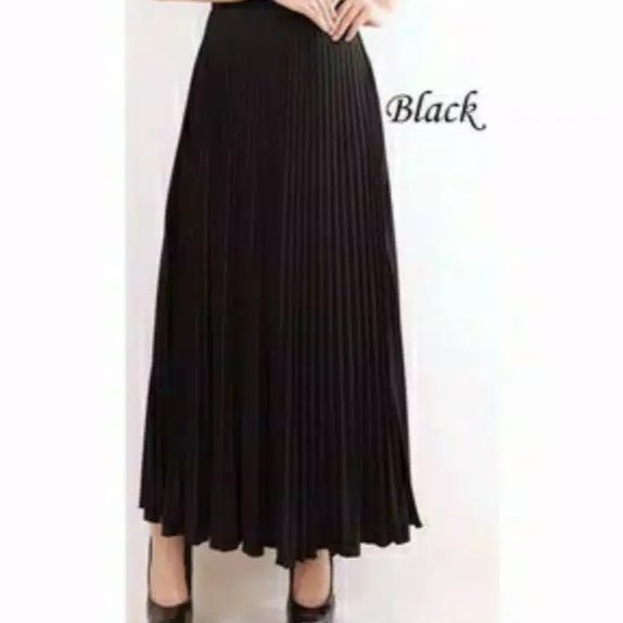 Rok Hitam Panjang Plisket Polos Bahan PREMIUM - Hitam