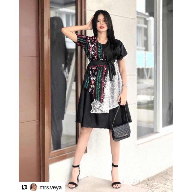 DRESS BATIK KOMBINASI BROKAT DRESS BATIK DRESS BROKAT