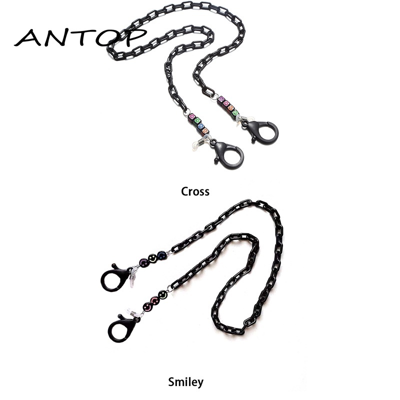 Hitam Smiley Face Mask Lanyard Acrylic Chain Lanyard Anti-Lost Face Mask Kalung Kacamata Rantai Aksesoris ANTOP