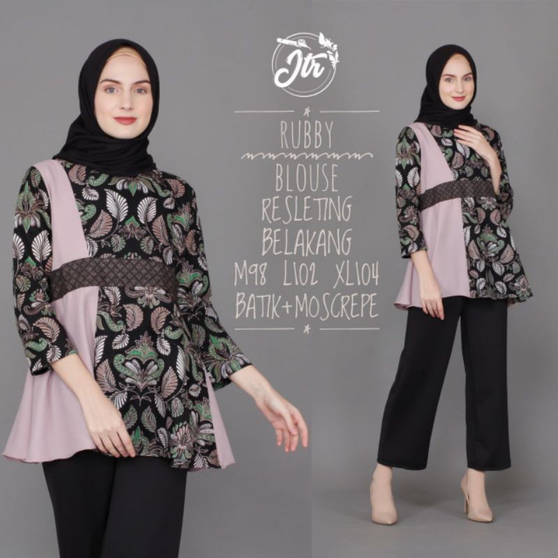 BAJU ATASAN BATIK WANITA RUBBY BLOUSE BAJU REMAJA TERBARU SERAGAM KERJA BATIK WANITA KEKINIAN