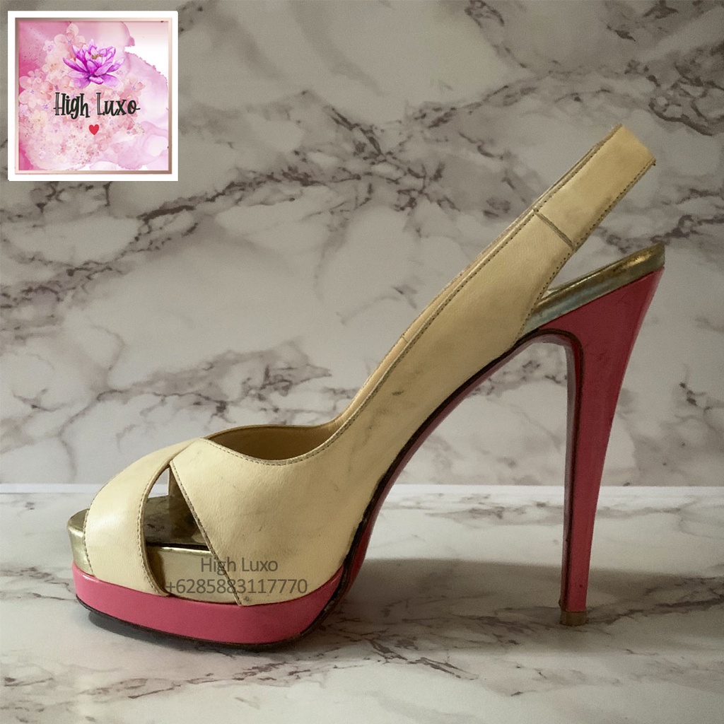 Christian Louboutin Very Croise heels Gorgeous cream pink gold Leather Kulit ORIGINAL AUTHENTIC  Mad