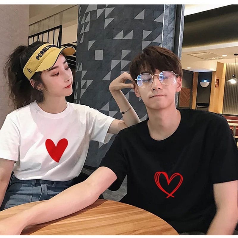 Kaos Couple/Pasangan Lucu dan Aesthetic COUPLE LOVE MERAH