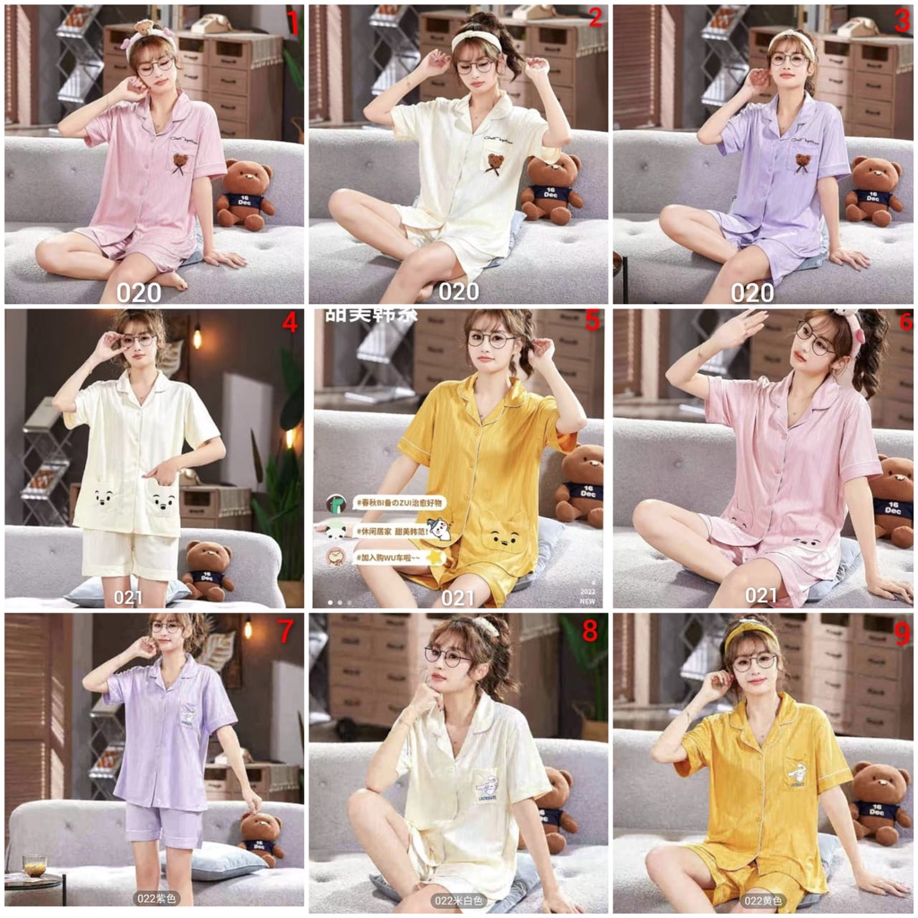 Baju tidur piyama hotpant kra bahan kaos prisket import