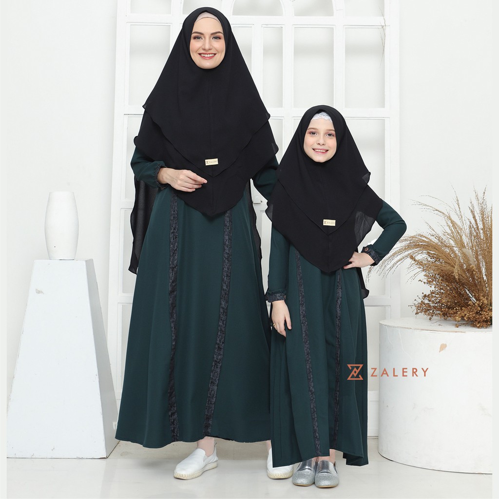 GAMIS COUPLE SYARI IBU DAN ANAK GAMIS EIREEN BY ZALERY HIJAU BOTOL GAMIS SARIMBIT PASANGAN MURAH
