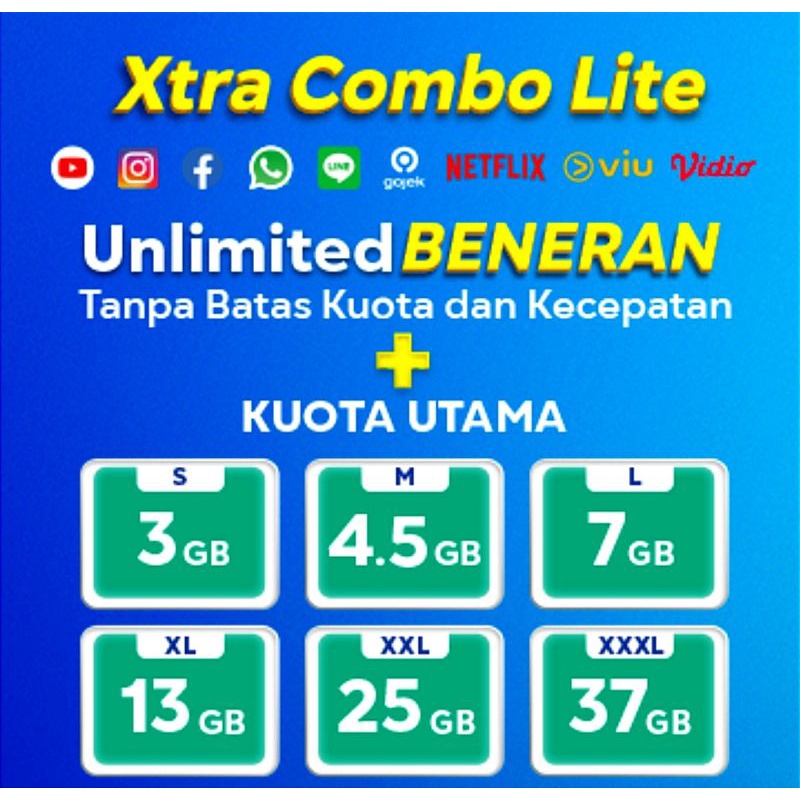 TERMURAH-INJECT KUOTA XL XTRA COMBO LITE 4,5GB 7GB 13GB 25GB 37GB