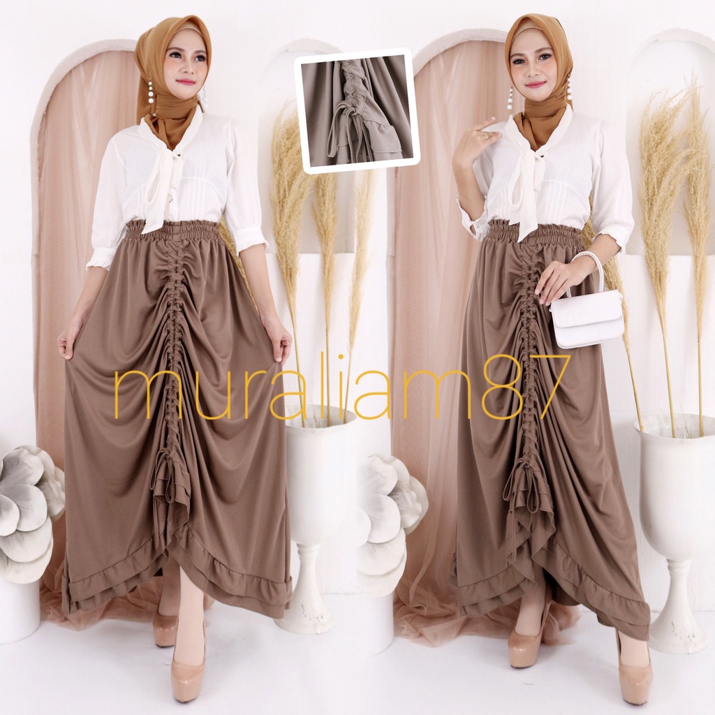 Rok Tali Serut Maxi Midi Skirt Bawahan panjang Rok serut Kerutan Terbaru Rok kerutan tali serut