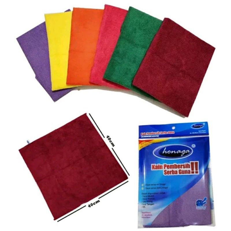 Lap microfiber HONAGA 40 x 40 cm kain pembersih serba guna Honaga