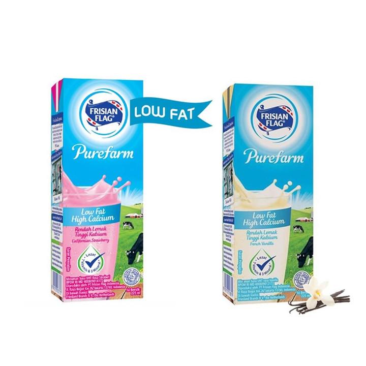 

Frisian Flag UHT PLS Low Fat CAL Strawberry 225ml + Frisian Flag Low Fat French Vanilla 225ml