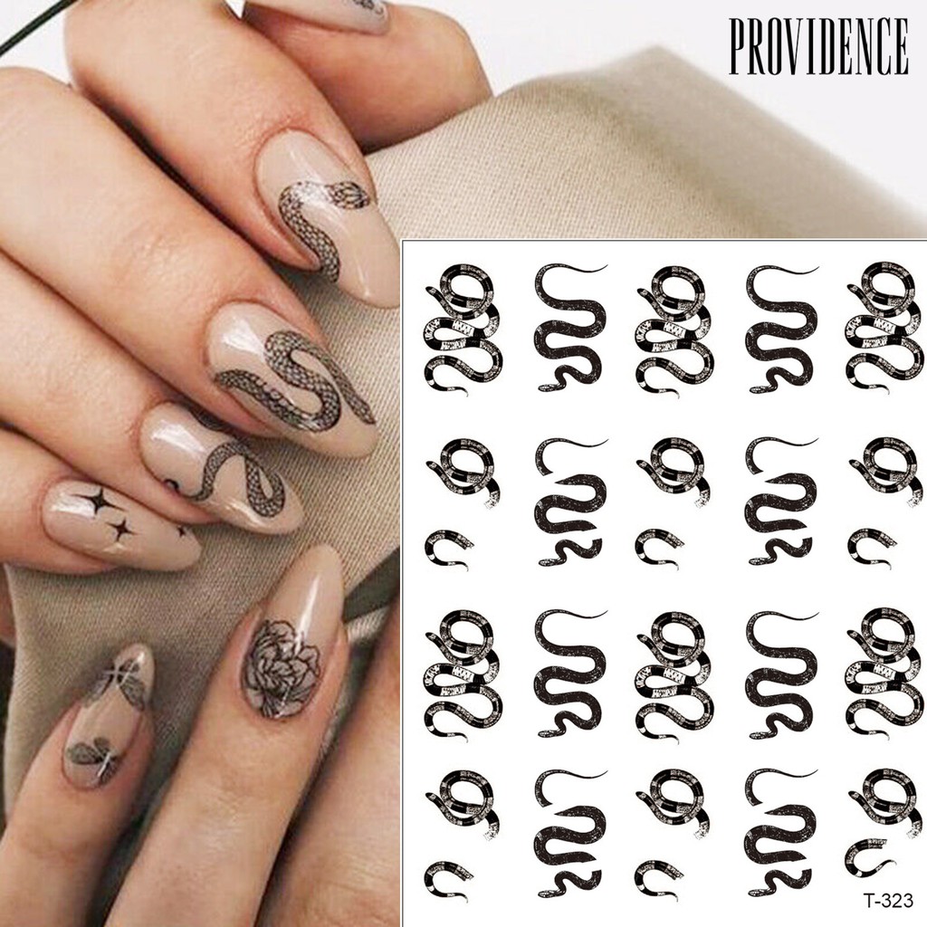 Providence 4pcs Stiker Kuku 3d Motif Ular / Bunga Untuk Dekorasi Nail Art