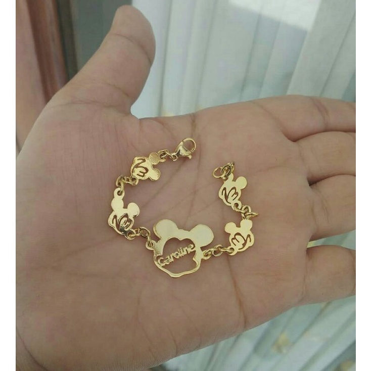 Gelang Anak/gelang remaja dewasa/gelang nama/gelang bayi/aksesoris wanita/lapis emas/mickey mouse