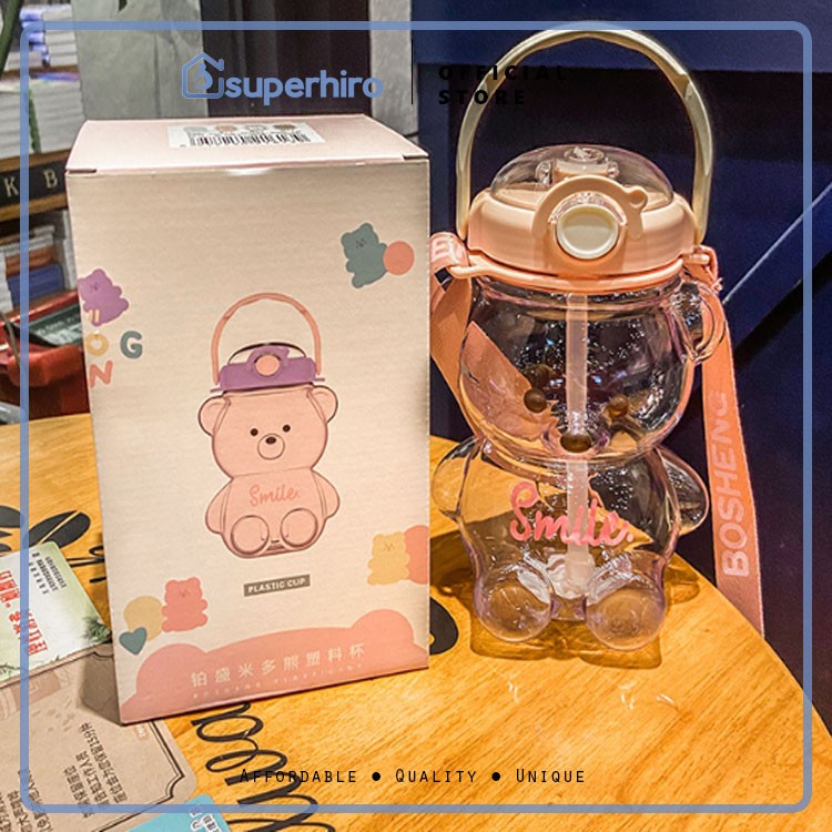 Botol Air Minum Anak Sekolah Sedotan Motif 3D Teddy Bear 1 Liter Besar