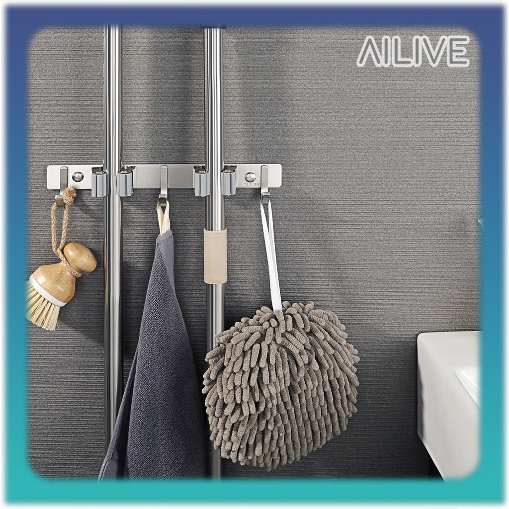 AILIVE Gantungan Sapu Pel Mop Holder Penjepit Sapu Pel Kait Stainless Steel Tempel Bor Dinding