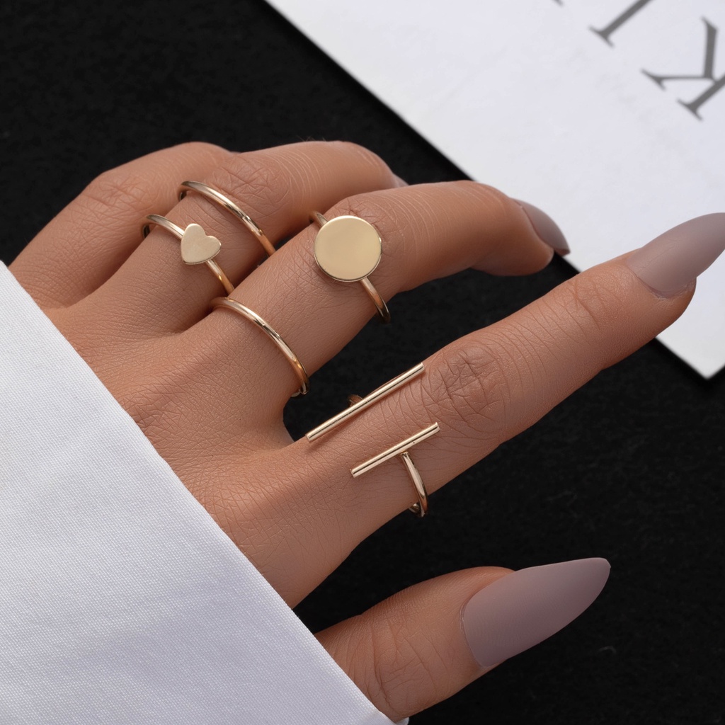 IFYOU Set Cincin Desain Kupu-Kupu Aksen Mutiara Bahan Logam Warna Emas Perak Gaya Korea Untuk Wanita