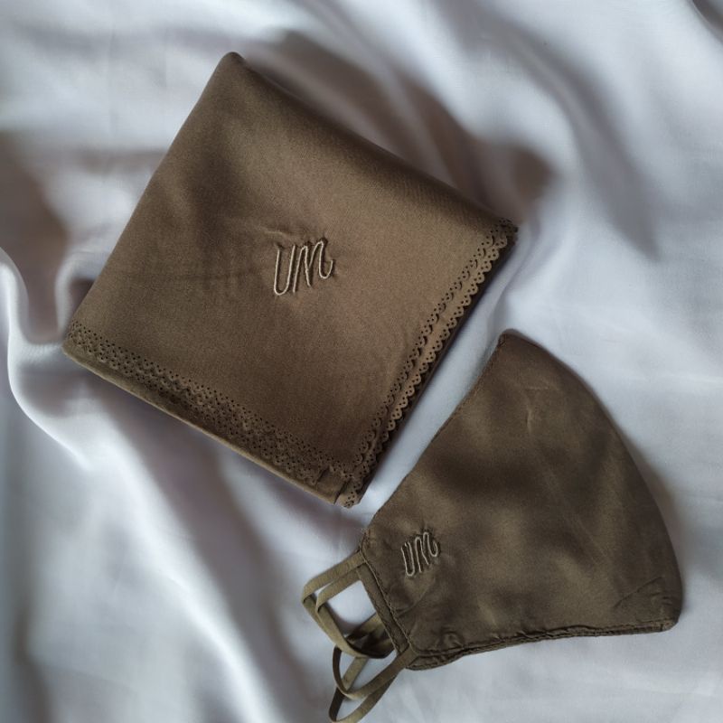 Jilbab umama voal miracle plain masker LC bordir UM lasercut grosir promo random ecer-UM ~ Coffee