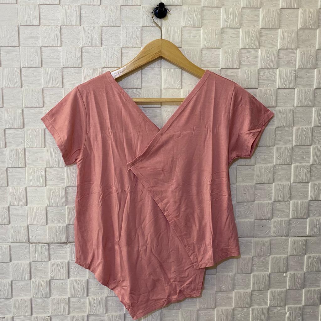 atasan vneck sambung lengan pendek wanita/kaos wanita/atasan terbaru/kaos vneck /kaos polos shabhira-2