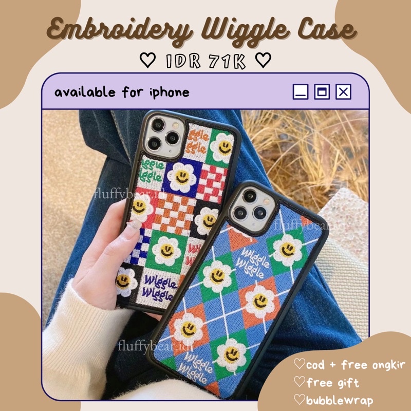 EMBROIDERY WIGGLE CASE IPHONE/WIGGLE DUPE CASE/MOTIF BUNGA/AESTHETIC CASE/KOREAN CASE/PINTEREST CASE