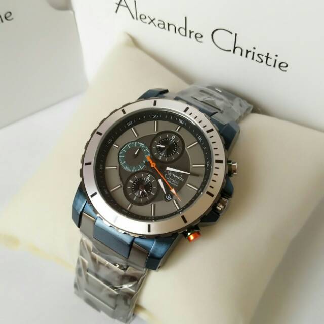 Jam tangan pria alexandre christie 6141 grey blue navy original