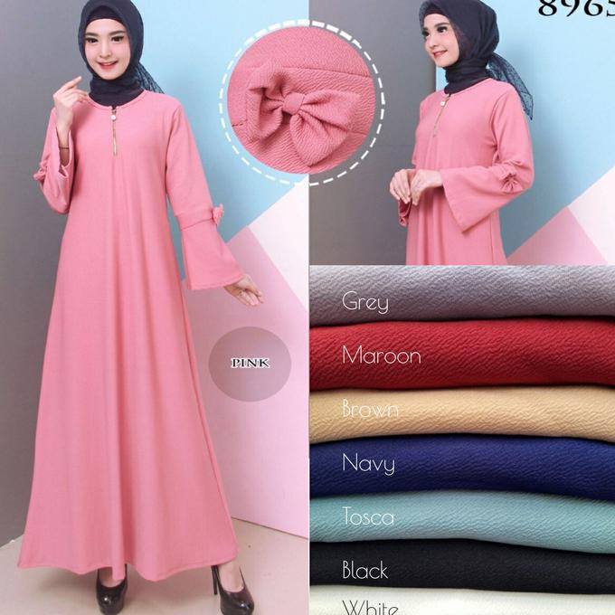 Baru Baju Gamis Wanita Gamis Babat Polos Tangan Pita 8965 - Pink Grosir